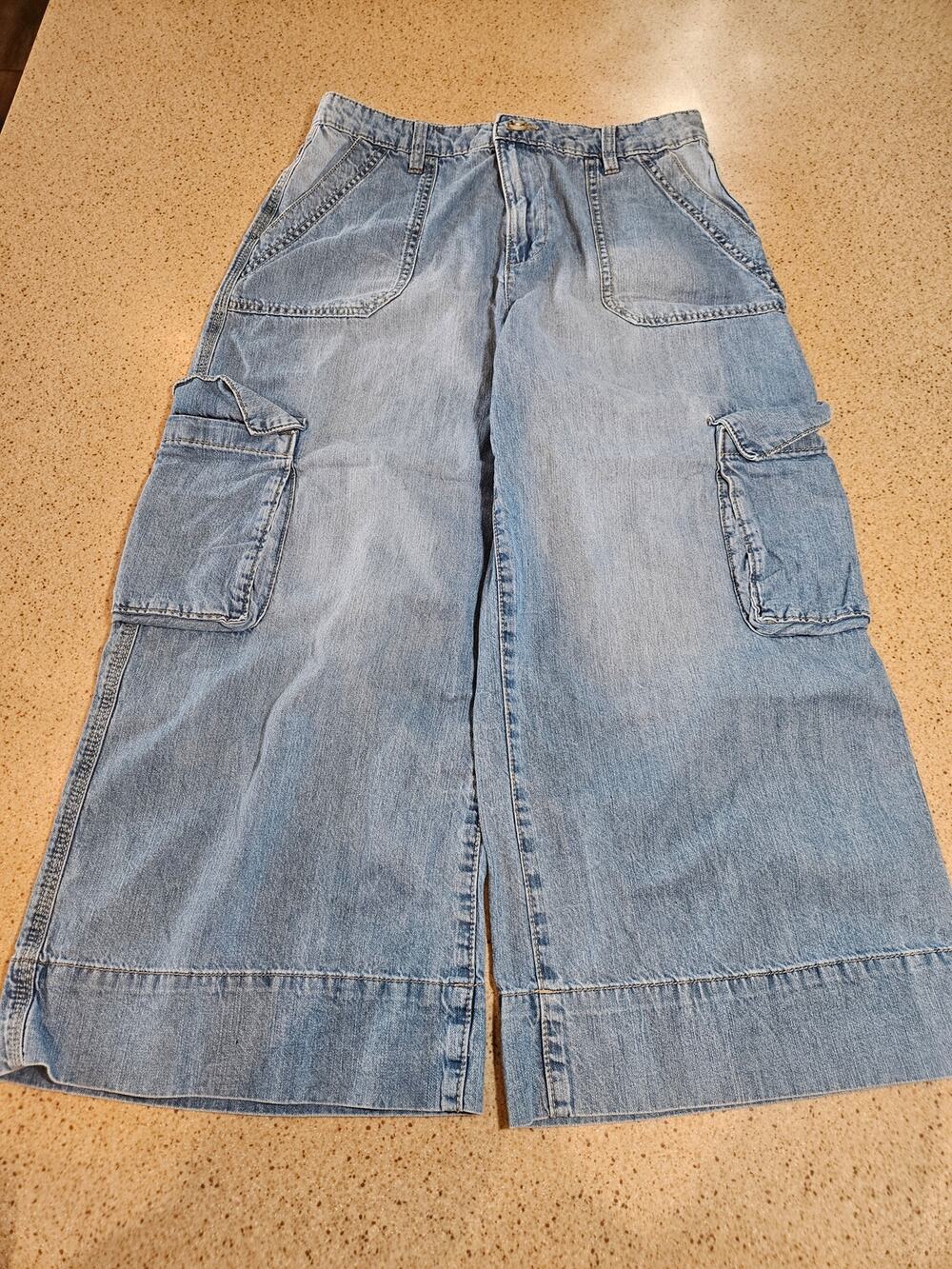 DKNY Women's Light Wash Wide Leg Cargo Jeans